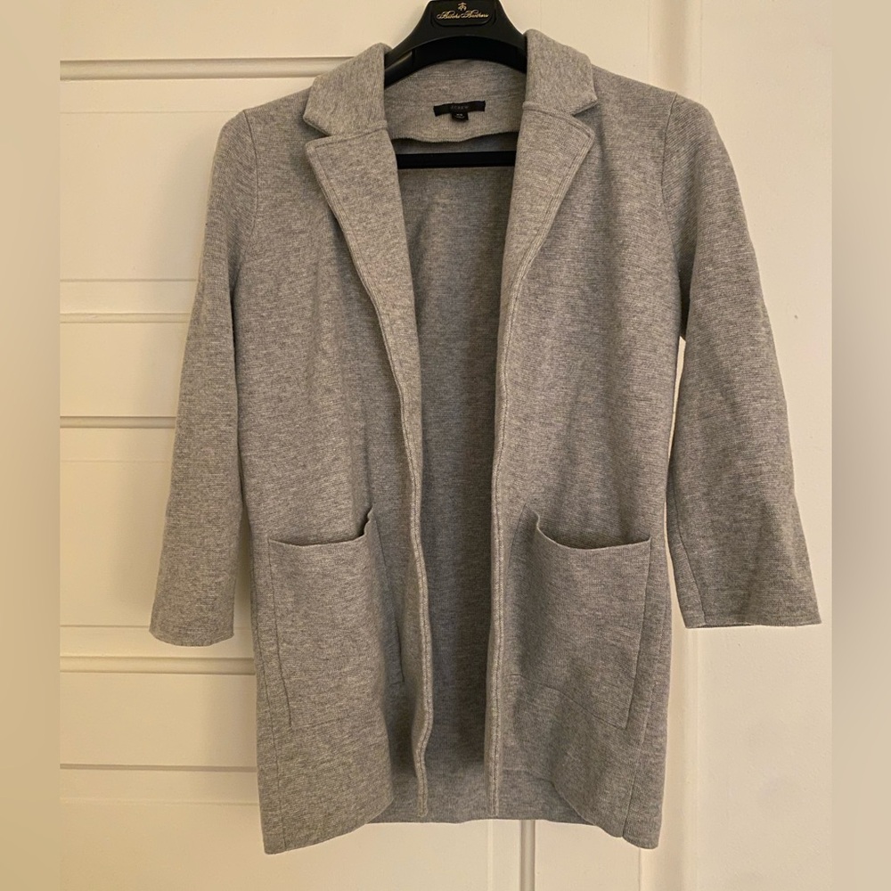 Light Gray Open-Front Knit Cardigan Sweater Cotton Wool Blend